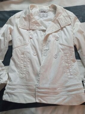 Costa Blanca White Double-Breasted Pea Coat Jacket